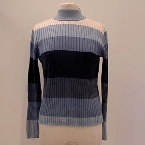 Pendleton Originals Womens Cotton Wide Stripe Ribbed Mock T Neck Blues Gray / L